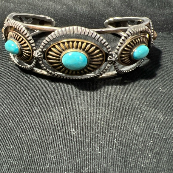 Carolyn Pollock Jewelry - .925 Sterling&brass Carolyn Pollack Fritz Casuse Mixed Metal Turquoise Bracelet